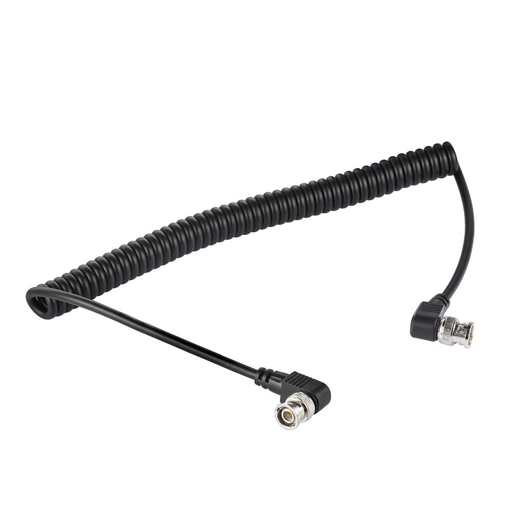 Superbat BNC Cable Coiled 3G/HD SDI Cable 3ft 75 Ohm BNC Jumper Right Angle for Cameras and Video Equipment?Support HD-SDI/3G-SDI?SDI Cord