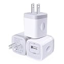 Jasdeia USB Wall Charger, CableLovers 1A/5V 3-Pack Travel USB Plug Charging Block Brick, Charger Power Adapter Cube Compatible Phone Xs/XS Max/X/8/7/6