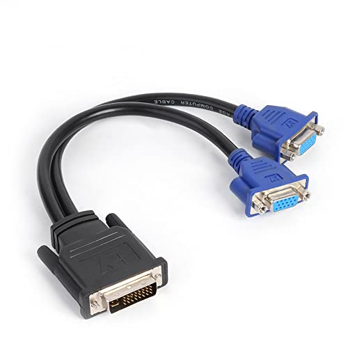 Toptekits DVI to 2X VGA Y Splitter Cable, Black, Supports Multiple Audio Formats, Connects 1 DVI Device to 2 Monitors/Projects Y Split Cord,VGA
