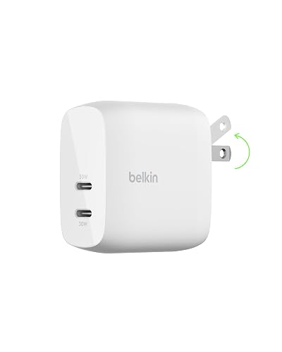 Belkin Dual USB C Charger Block 60W w/PPS Super Fast Charging - Samsung Galaxy S25, Apple iPhone 17, Air, Pro, Pro Max, iPad, AirPods, Apple Watch