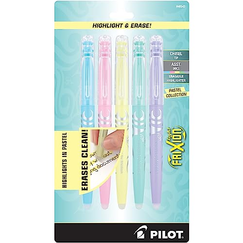 Pilot FriXion Light Pastel Collection Erasable Highlighters, Chisel Tip, Highlighter Pens, Assorted Color Inks, 5-Pack