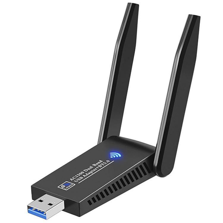 AC1300 Dual Band WiFi Wireless Network Card + BT 5.0 Adapter USB 3.0 1300M 802.11ac Adapter Bluetooth 5.0 with Antenna for Laptop PC 2.4GHz + 5.8GHz