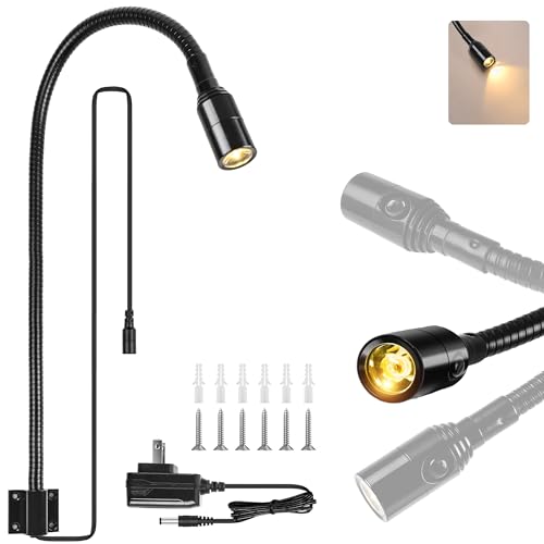 BiNFU Reading LED Light for Bedside Bedroom Wall Mount Adjustable Gooseneck Black