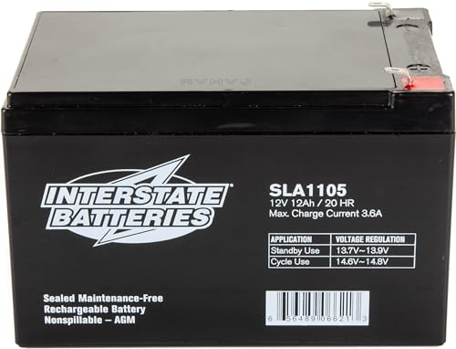 Interstate Batteries 12V 12Ah Battery (F1 Terminal) SLA AGM VRLA Rechargeable Replacement for APC, UPS Backup Systems, Emergency Lighting, Medical…