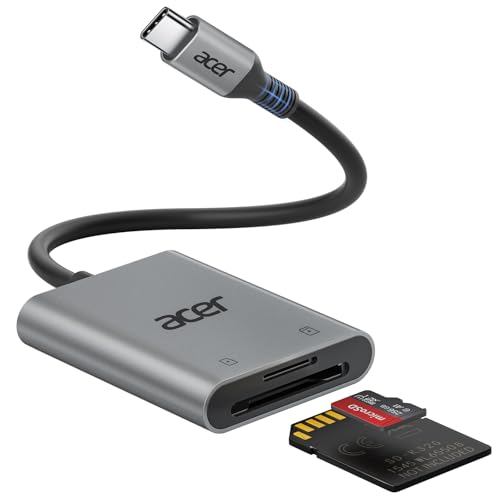 Acer SD Card Reader USB C, Dual Slots Type C to Memory Card Reader, Aluminum Micro SD Card Camera Adapter for MicroSD, SDHC, SDXC, Compatible