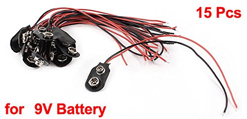 uxcell 15Pcs 15cm Wire 9V 9 Volt Battery Clip Connector Lead I Type