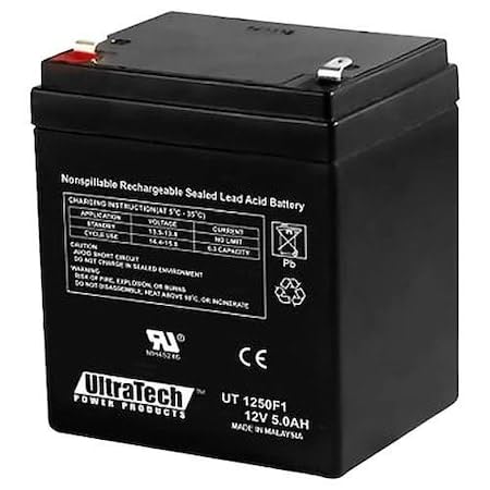 UltraTech Power Products 1250F1 12 Volt 5.0 Ah Sealed Lead Acid Battery - F1 Terminal (Replaces UT 1240) UT-1250F1
