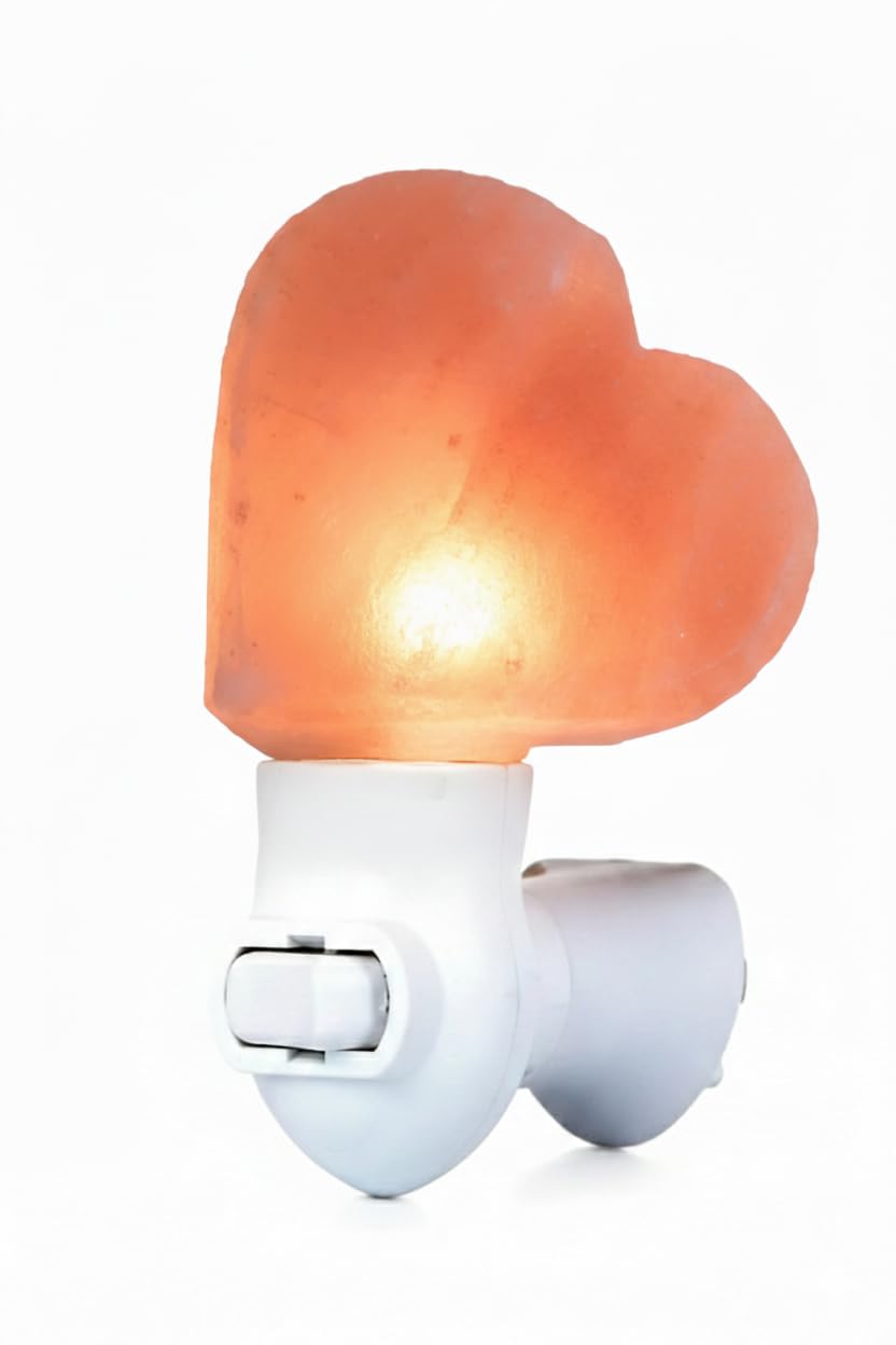 NatureBoost Himalayan Pink Salt Night Lights (Heart, 1) Decorative Ambient Night Lights for Bedroom, Bathroom, Nursery & Home Décor