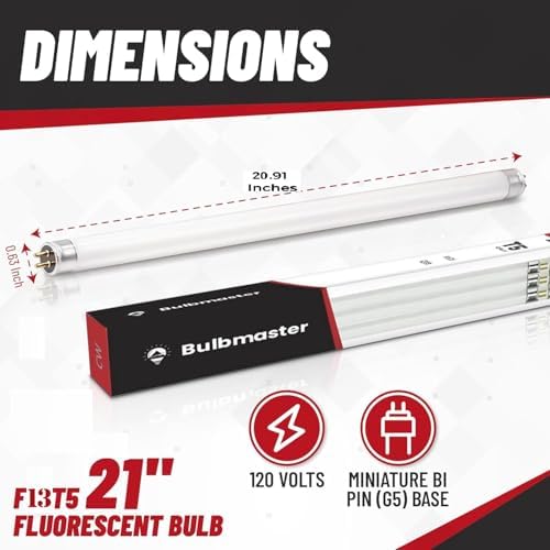 BULBMASTER F13T5/CW Fluorescent Bulbs 21 Inch 13 Watt T5 Fluorescent Light Bulb - 21" Linear T5 4100K - Under The Counter Kitchen Light Bulbs - Cool