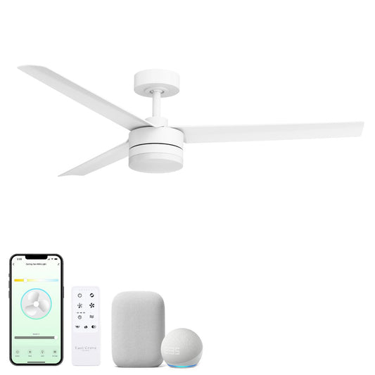East Grove Home Breeze Indoor or Outdoor 52in 3-Blade Smart Ceiling Fan in Matte White 2700K-6000K CCT Selectable LED Light Kit with Remote Control