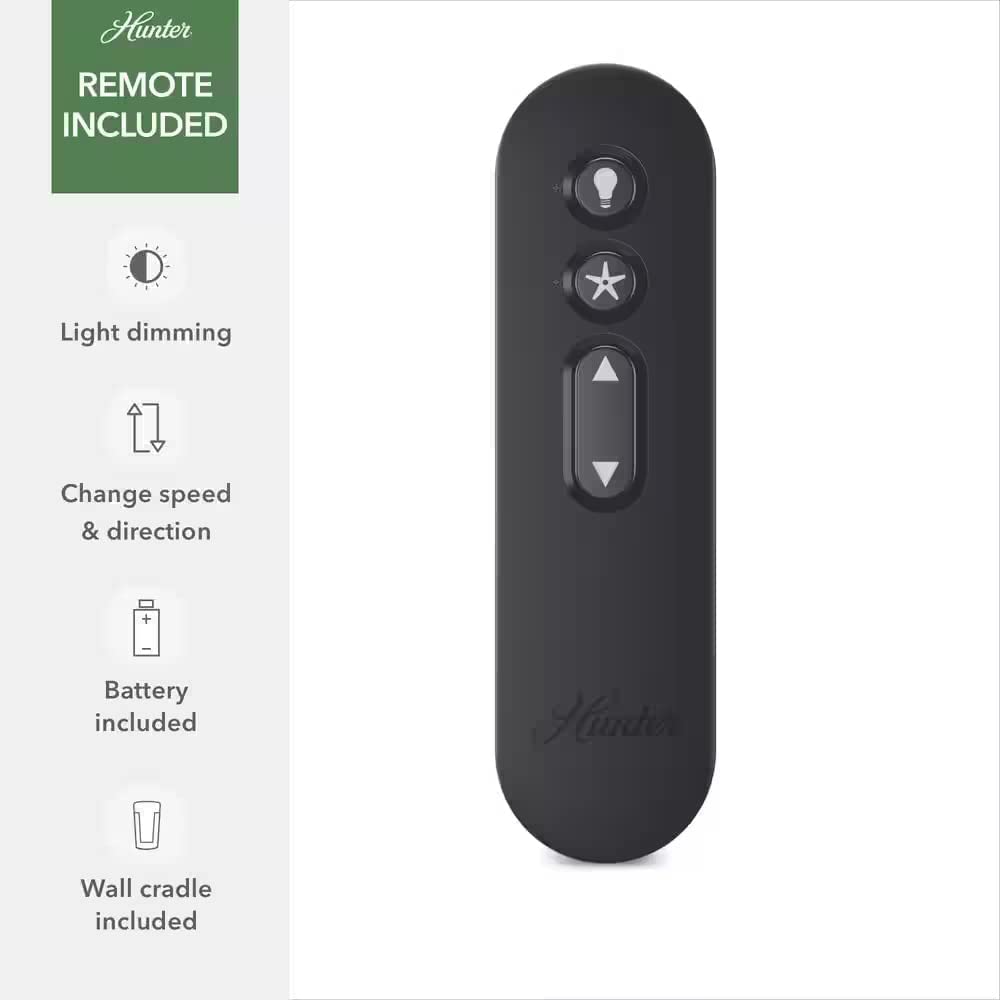 Hunter Fan 52 inch Casual Matte Black Indoor Ceiling Fan with LED Light Kit and Remote Control (Renewed)