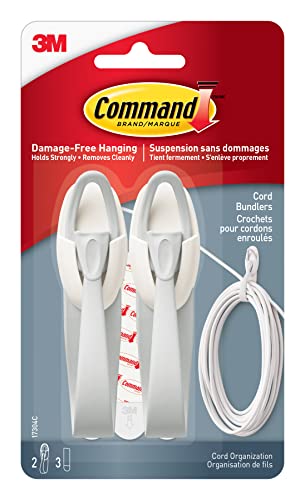 Command Cord Bundlers, Damage-Free Cord Management, 2-Bundlers, 3-Strips, Holds up to 2 lbs - Easy to Open and Close, Ideal for Organizing Cables and