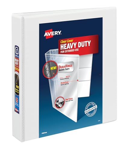 Avery Heavy-Duty View 3 Ring Binder, 1.5" One Touch EZD Rings, 1 White Binder (79195)