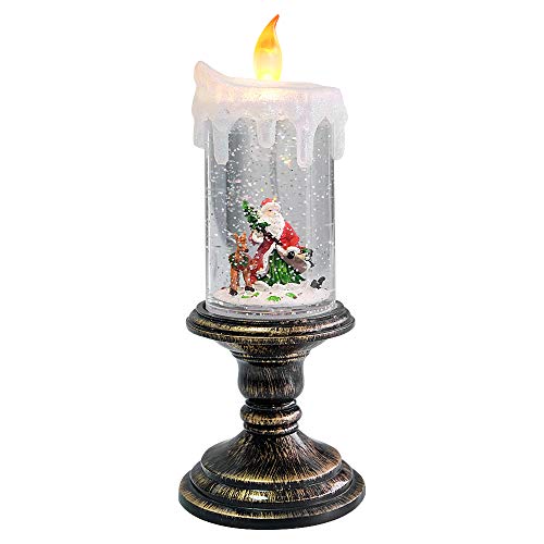 Eldnacele Battery Operated Lighted Flameless Candles Christmas Snow Globe Candle Light Swirling Water Glittering Spinning Candles for Home