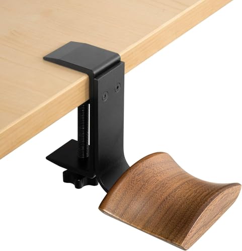 Jcurycke Headphone Holder with 6cm Wide Walnut Headrest,Adjustable Clamp-on Headset Stand Desk Headset Holder for Over Ear and Gaming