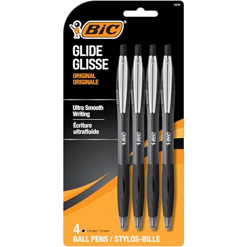 BIC Glide Black Retractable Ballpoint Pens, Medium Point (1.0mm), 4-Count Pack, Ultra Smooth Writing Black Pens