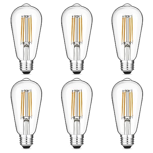 Gozelux Vintage LED Edison Bulbs 6W, Equivalent 60W Incandescent, Warm White 2700K, ST58 Antique LED Filament Bulbs with 90+ CRI, E26 Medium