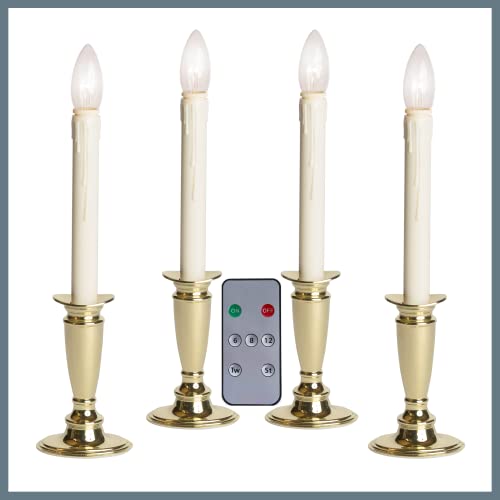 Celestial Lights Set of 4 Battery Operated Window Candles with Remote Control - (Shiny Brass)
