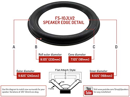 JL Audio 10 Inch Single Foam Speaker Repair Kit, 10W6v2-D4, FSK-10JLv2-1 (Single)