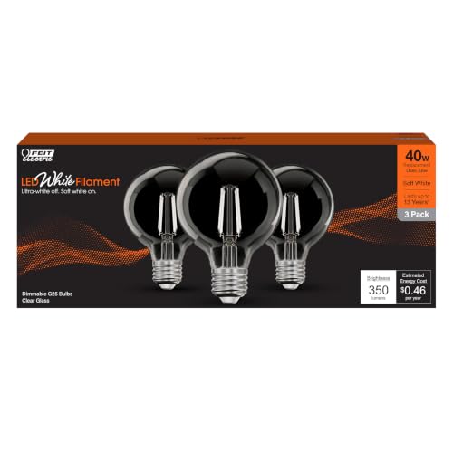 Feit Electric G25 White Filament LED Bulb, 40W Eq, Soft White, 3 Pack