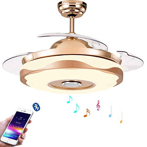KPIBEST 36 Inch Bluetooth Ceiling Fan with Remote Control 3 Lights Level, Retractable Chandelier Fans with 7 Colorful Dimmable for Dining Room Bedroom