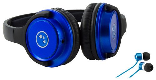 Able Planet Musicians' Choice Over-the-Ear Stereo Headphones PLUS Sound Isolation Earphones, SH180BLM-SI170BL, BLUE