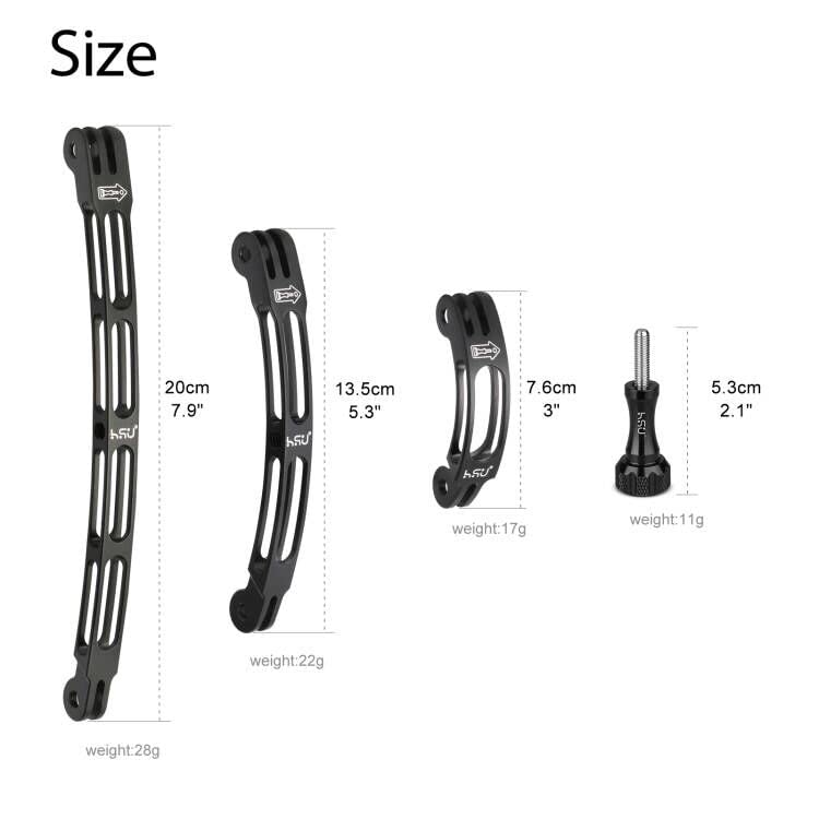 HSU Aluminum Alloy Curved Extension Arm Kit Metal Pole Mount Helmet Stick Extension Arm Mount for GoPro Hero 13/12/11/10/9/8/7/6 Black, DJI Osmo