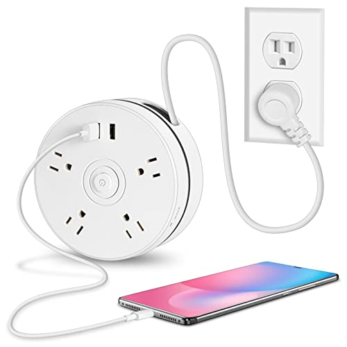 Extension Cord Surge Protector Power Strip - Flat Plug Braided Power Bar with 4 Widely Outlets and 2 USB Ports, Multi Plug Wall Mount Desk USB