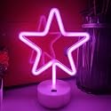 JYWJ Star Neon Signs with Holder Base,USB or 3-AA Battery Powered Neon Light,LED Desktop Wall Decoration,Various Parties,Decoration of Business