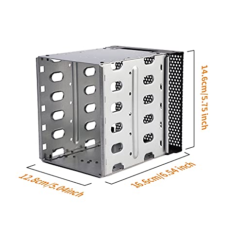 Hard Drive Cage,Galvanized Steel Plate + ABS Plastic Cage Hard Drive Tray Rack with Fan Space,Adapter Rack Bracket for Computer SATA 5.25in to 5X 3.5