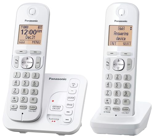 Panasonic 2 Handset Cordless Phone with Digital Answering System and Caller ID, Expandable Up to 6 Handsets White - Two Handsets with Call Block DECT