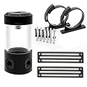 dracaena.io 200mm G1/4" Multi-Port PMMA Acrylic Water Cooling Reservoir, 55mm OD Cylinder Liquid Cooling Tank with Metal Covers for Custom PC Water
