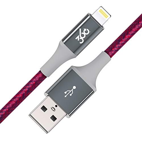 360 Electrical Habitat 4ft Premium Braided Charging Cable with Lightning Connector, Cranberry, MFi Certified, iPhone Cable Fast Charging, Ipad…