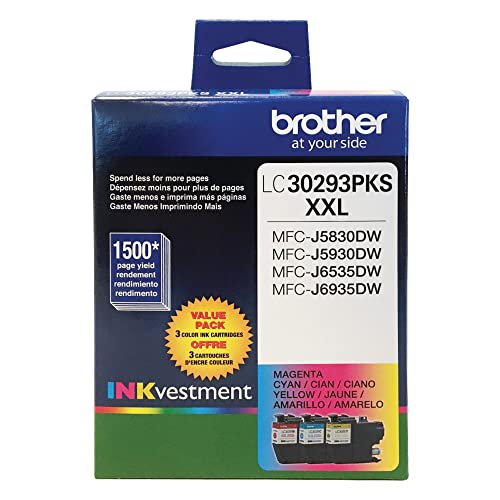 Brother LC3029 Color C/M/Y Ink Cartridges (LC30293PKS), Super High Yield, 3/Pack,Cyan/Magenta/Yellow