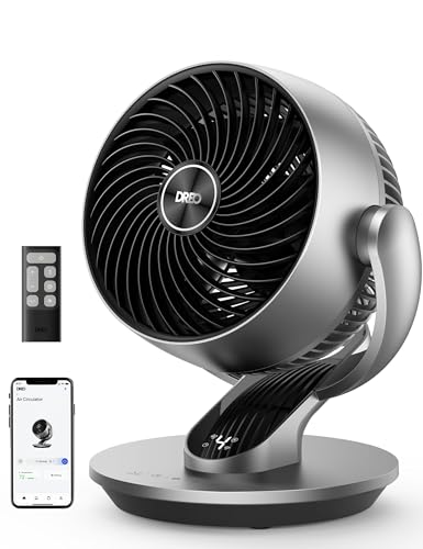 DREO Smart Fan for Bedroom,120° Vertical and 90° Oscillating Fan with Remote/Voice, 13 Inch Height Quiet Air Circulator for Whole Room, 70 ft, 4