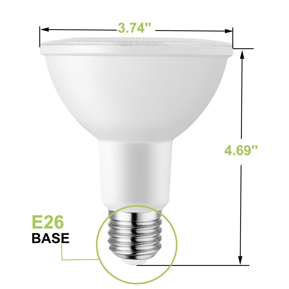 KENESCALR PAR30 LED Long Neck Flood Light Bulbs, 5000K Daylight White Dimmable Spotlight, 12W=75W Halogen, 1200LM E26 Base 40 Degree, Indoor/Outdoor