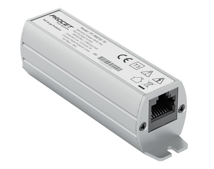 PROCET Ethernet Surge Protector Gigabit - 20KV Industrial Lightning Arrestor for -40°F to 185°F, 120Wmax 10 Gbps PoE++ RJ45 Surge Protector, Gas