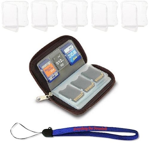 Memory Card Carrying Case - Black / Wallet / Holder / Organizer / Bag - Storage for SD SDHC CF xD Camera Memory Cards With (5) Clear SD Jewel Cases