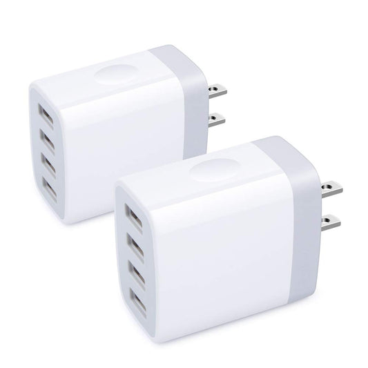 USB Wall Charger,Sicodo 4 Ports Charger Cube 2 Pack 4.8Amp USB Adapter Power Plug Charging Station Box Compatible with iPhone