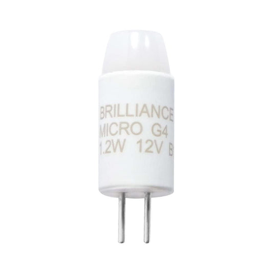 Brilliance Micro G4 Bi-Pin Low Voltage 12V LED Landscape Lighting Replacement Lamp Bulb, 1.2 Watt, 2700K Warm White, Dimmable 95 Lumens, Replaces 10W