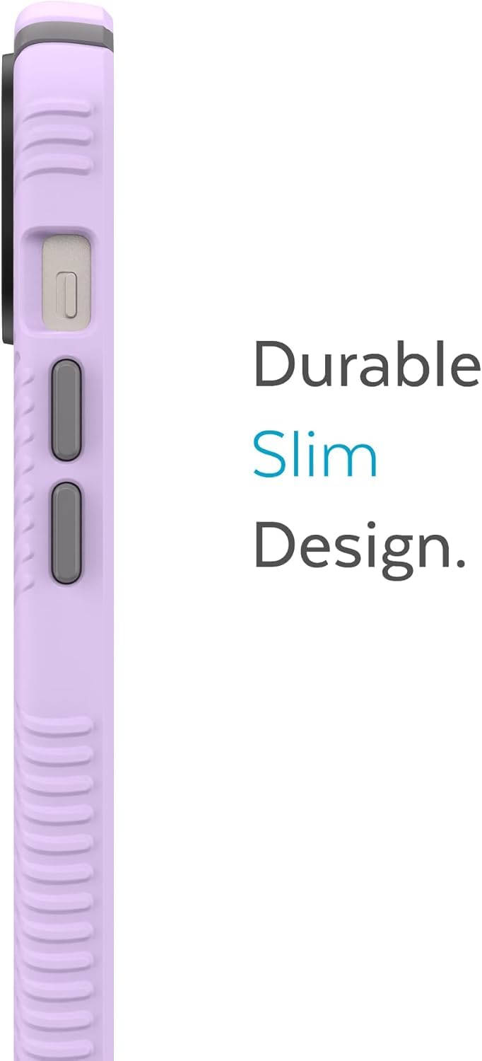 Speck Presidio2 Grip MagSafe Case for iPhone 14/13/16e (6.1”) - Slim Dual-Layer Drop & Scratch Protection, Anti-Slip Grip - Spring Purple/Cloudy