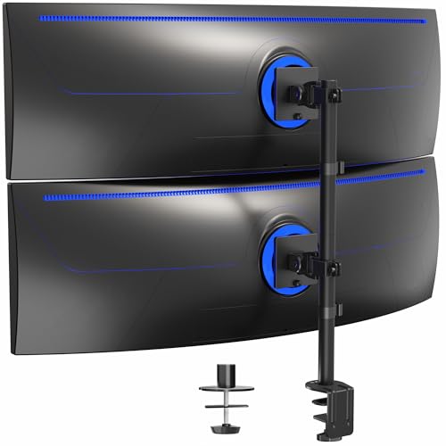 VIVO Dual Vertically Stacked Ultra-Wide Monitor Desk Mount for up to 49 inch Ultrawide Screens, Extra Tall Heavy Duty Adjustable Stand Holds 44 lbs