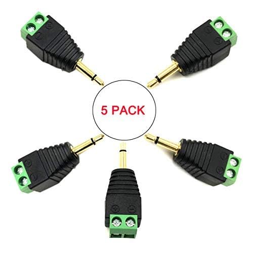 Kework 5 Pack 1/8" 3.5mm TS Male Jack Terminal Block Connector, 3.5 Mono Audio Plug Headphone AUX Balun Bolt Screw Solderless Terminal Adapter
