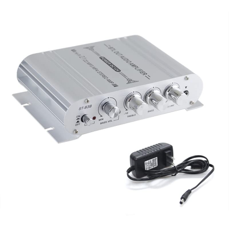 Sundeer 2.1 Channel Mini Amplifier 20W+20W+40W Hi-Fi Power Amplifier with 12V 2A Power Supply, Subwoofer Amp Stereo Bass Treble RCA Input Audio for CD
