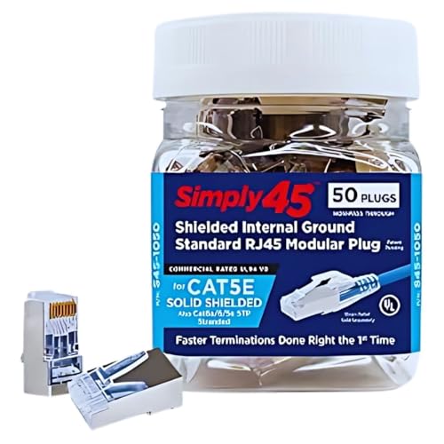 Simply45 Cat5e Shielded Internal Ground Standard RJ45 Modular Plugs, 50pcs