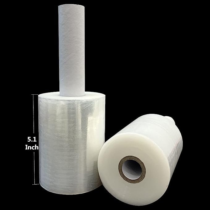 4-Pack Industrial Mini Clear Stretch Wrap Film 80 Gauge 5.1" 1000ft for Pallet Wrap, Durable Self-Adhering Packing, Moving, Packaging, Heavy Duty