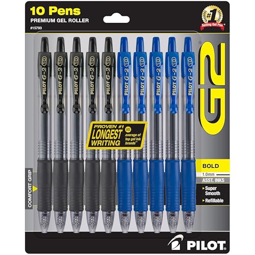 PILOT G2 Premium Gel Pens, 1.0mm Bold Point, Pack of 10