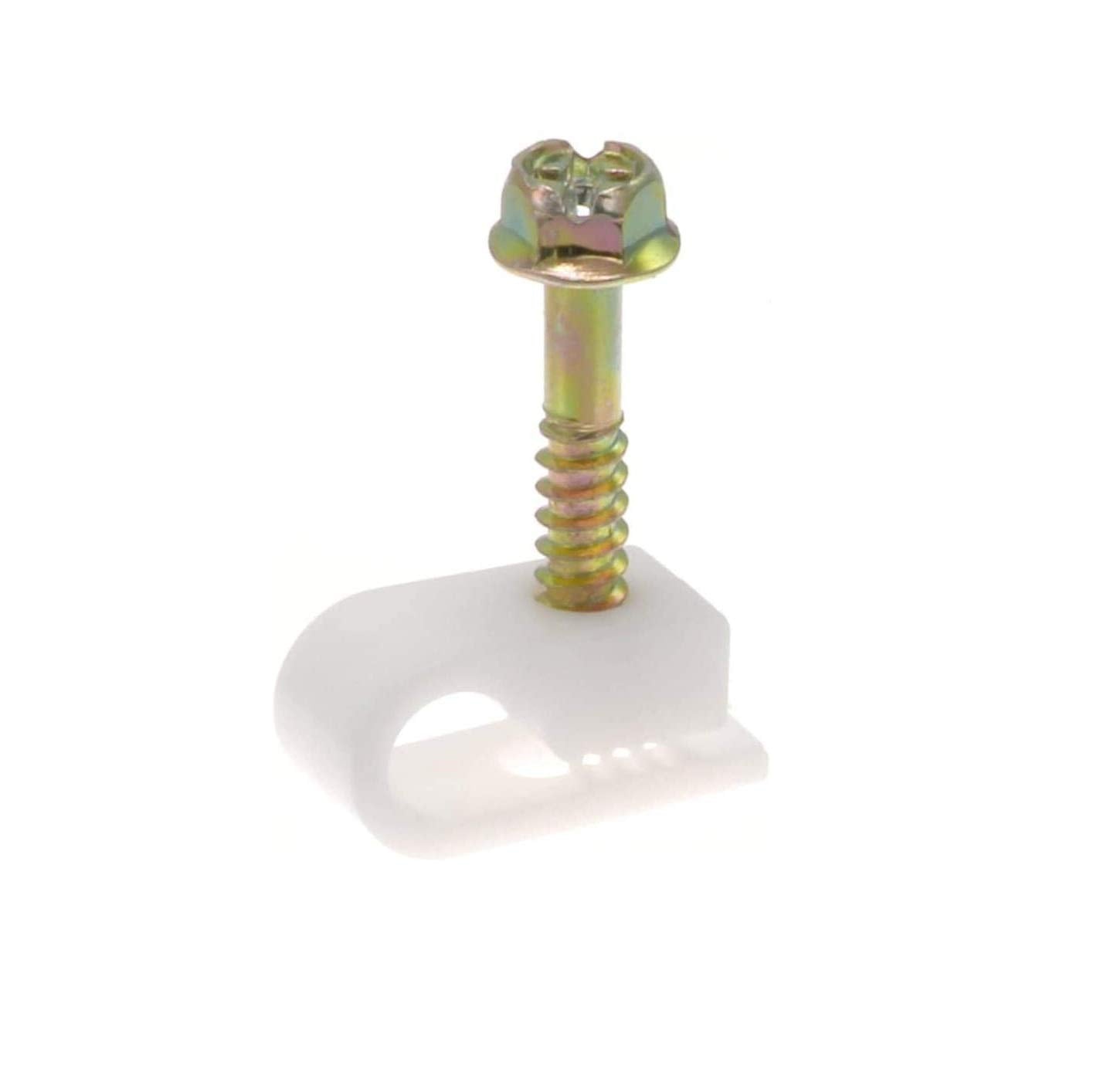 Stanz (TM) Flex Single Coaxial Cable Clips, Cat6, Electrical Wire Cable Clip, 1/4 in (6 mm) Screw Clip and Fastener, White (100 Pieces per Bag)