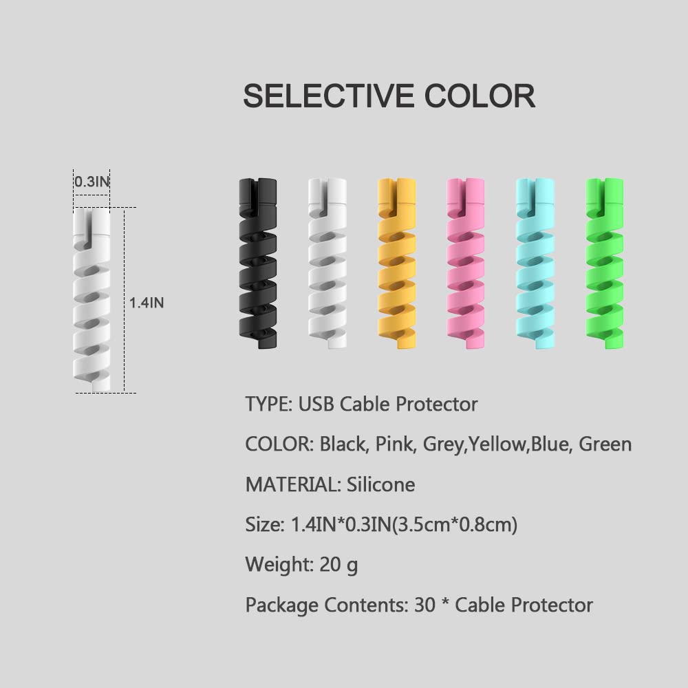 WEDAWN 30 Pack Charger Cable Saver, Silicone Flexible Cord Protector, Mouse Cable Wire Protector Compatible for iPhone, iPad, iPod, MacBook (Black