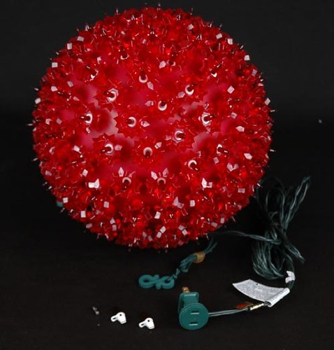 Novelty Lights 10in 150 Light Starlight Sphere, Red, Extra Large Ornament Ball Light, 5ft Hanging Cord with S Hook, 12ft Power Cord with Stackable